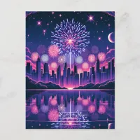 Fireworks over the City Skyline | Fourth of July Postcard