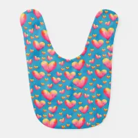 Multicolored Watercolor Hearts Baby Bib