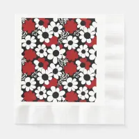 Pretty Floral Pattern in Red, Black and White Napkins