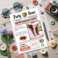 Retro Newspaper Birthday Party Invitation