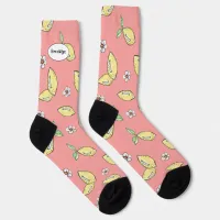 Trendy Pink Lemon Cute Fun Summer Kitschy Name Socks