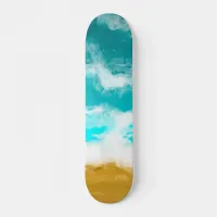 Turquoise Ocean Waves Hitting the Sand Skateboard