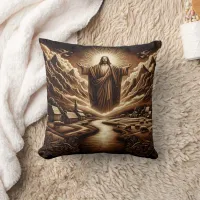 Jesus Overseeing a Serene Rural Landscape Throw Pillow