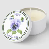 Purple Pansy Flowers Botanical Art Personalized Mini Candle Favors