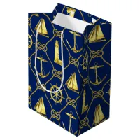 Gold Nautical Anchor Ships Rope Knots Medium Gift Bag