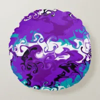 Purple Waves Fluid Art   Round Pillow