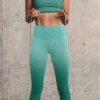 Pretty Dark Green to Light Teal Gradient Capri Leggings