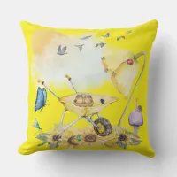 Cute Watercolor Cottagecore Yellow on yellow | Outdoor Pillow