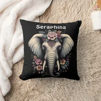 Floral dawn elephant art throw pillow