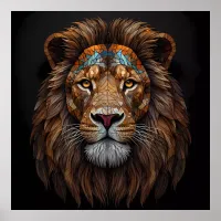 Majestic Mosaic Lion Head Poster