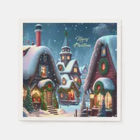 Charming snowy Christmas village custom Napkins