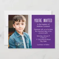 Purple Latter-day Saint Child Photo Baptism Invitation