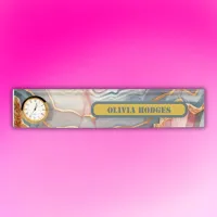 Modern Blue Gold Pink Agate Geode Monogram |  Desk Name Plate