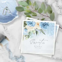 Floral Sparkles Sweet Sixteen Blue ID912 Napkins