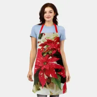 Festive Red White Floral Poinsettia Flowers Apron