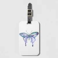 watercolor aqua blue purple butterfly luggage tag