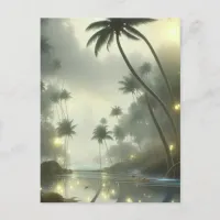 Palm Trees and Ocean Foggy Day Postcard