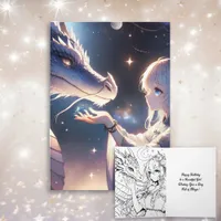 Anime Girl and Her Dragon Mystical Birthday Card