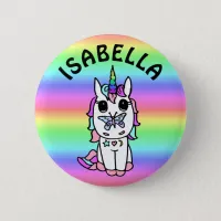 Personalized Pink, Purple, Rainbow Unicorn Button