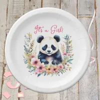 Panda Bear in Flowers Girl's It's a Girl Paper Plates