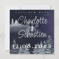 Winter Night & Pine Tree Modern Watercolor Wedding Save The Date