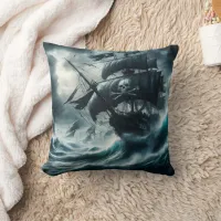 Stormy Night on a Pirate Ship Sailing the Seas Throw Pillow