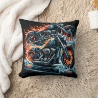 Racing a hot bike in a frozen world throw pillow