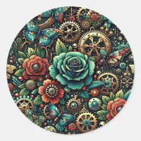 Beautiful Steampunk Themed Gears and Roses   Classic Round Sticker