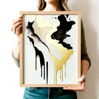 Abstract Gold Marble and Black Drips Foil Prints