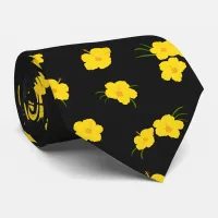 Stylish Hibiscus Flower Yellow and Black Patterned Neck Tie