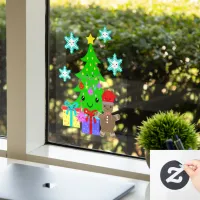 Cute Kawaii Face Christmas Tree Scene 8x11 or up   Window Cling