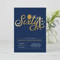 Sixty | Modern Gold & Blue 60th Birthday Party Invitation