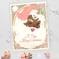 Vintage Pink Winking Black Santa Claus Christmas Holiday Postcard