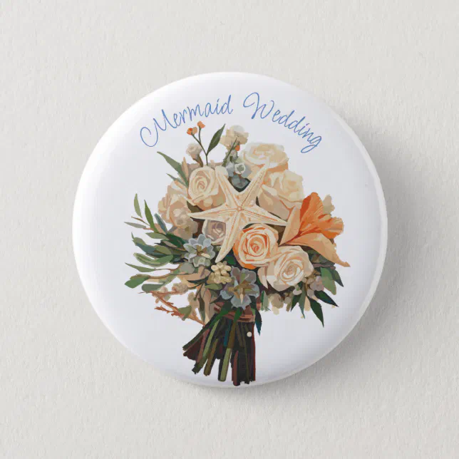 Seaside Theme Mermaid Wedding  Button