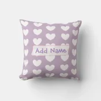 Personalized Purple and White Hearts Throw Pillow