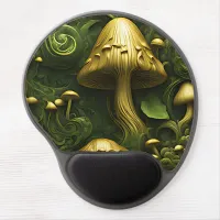 Green and gold mushroom on floral gel mouse pad