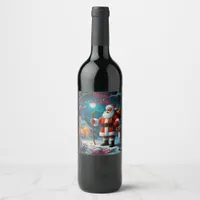 Joyful winter Christmas celebration scene Wine Label