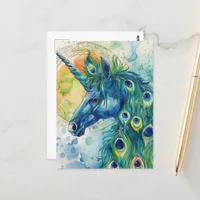 Peacock Blue Unicorn Postcard