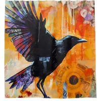 Colorful Unique Crow Collage Shower Curtain