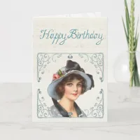 Vintage Victorian Woman Happy Birthday Card