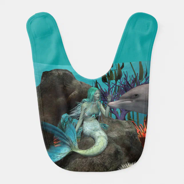 Mermaid and Dolphin Under the Sea Baby Bib