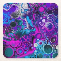 Purple, Blue Modern Abstract Fluid Art Marble Cell Square Paper Coaster