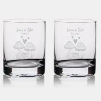 Cute Vintage Mushrooms Personalized Wedding Rocks Glass