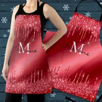 Monogram Dripping Red Glitter Crimson Metallic Apron