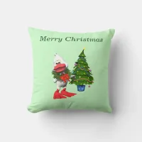 Cute White Christmas Duck Wearing a Wreath Throw Pillow