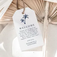 Tropical Palm Tree Navy Blue Wedding Welcome Gift Tags