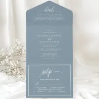 Dusty Blue Simple Modern Script All In One Invitation