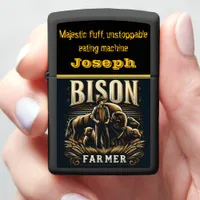 Bison Farmer Tending to His Herd at Sunset Zippo Lighter