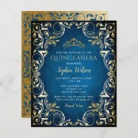 Budget Blue Gold Tiara Quincea&#241;era Invitation