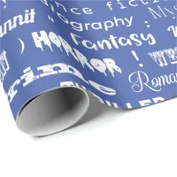 Book Genres Blue White Wrapping Paper